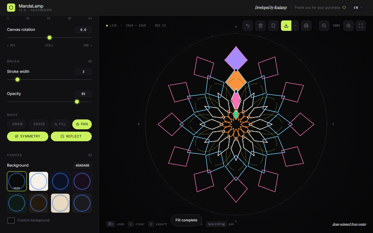 Mandalamp — a symmetric mandala drawn in the editor